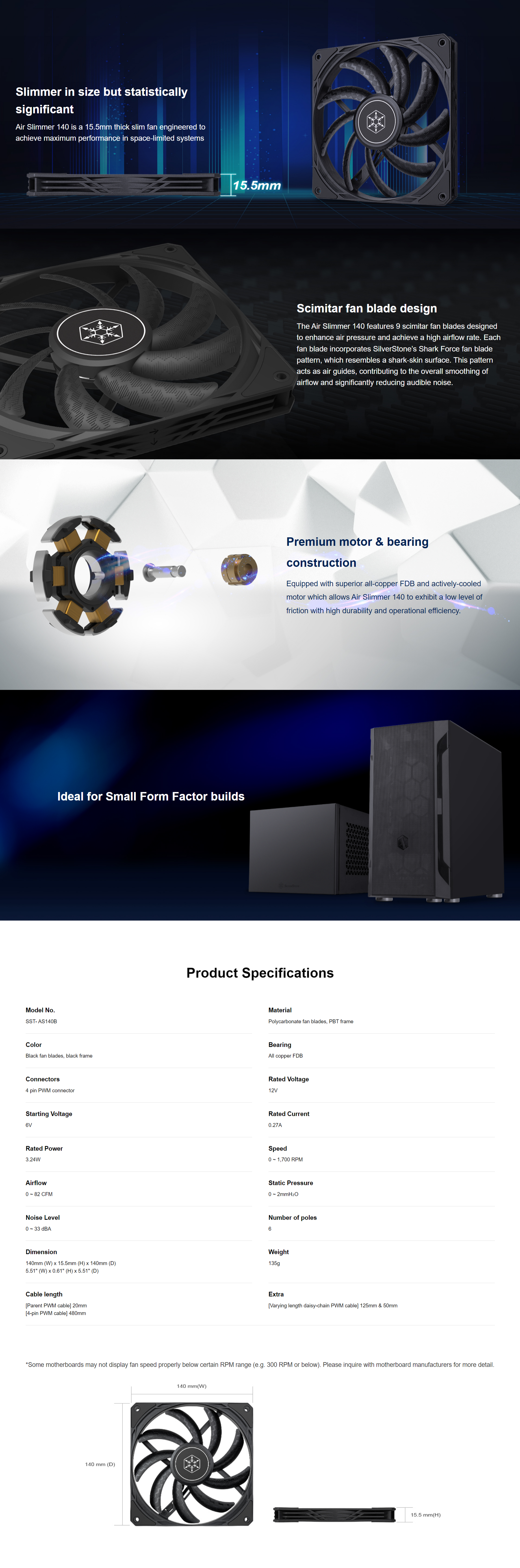 A large marketing image providing additional information about the product SilverStone Air Slimmer 140mm Cooling Fan - Additional alt info not provided